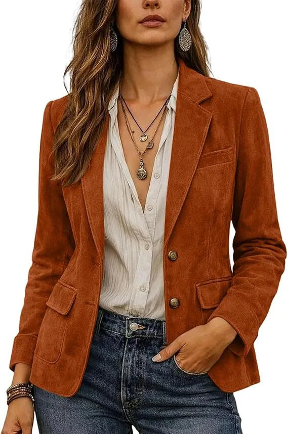 Sylvia | Women's Suede Classic Blazer  - Size:XS;Color:Orange