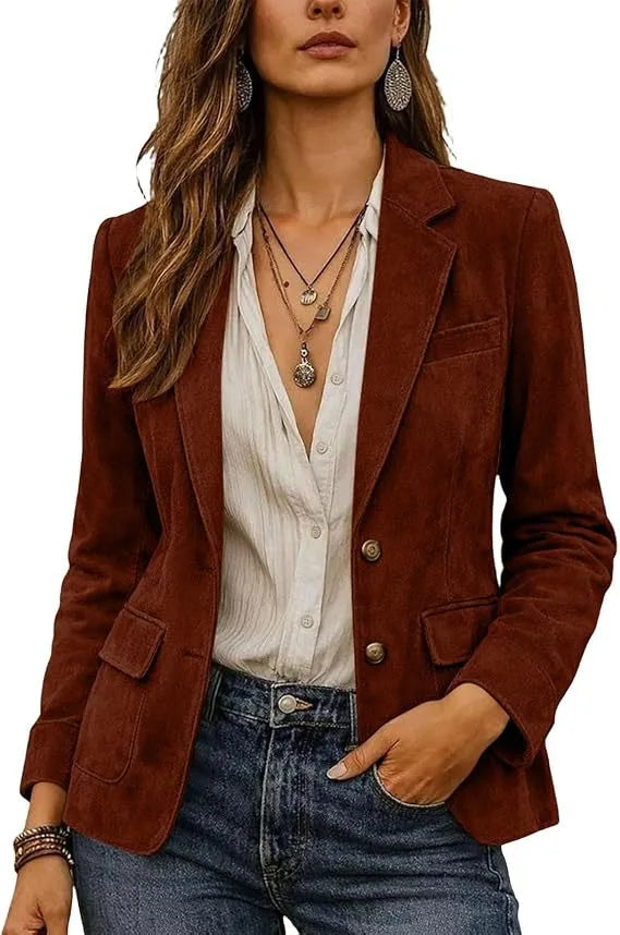 Sylvia | Women's Suede Classic Blazer  - Size:XS;Color:Reddish-Brown