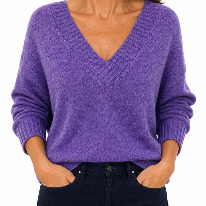 Sylvie |  Soft Knit V-Neck Fall Sweater - Color:Purple;Size:XS