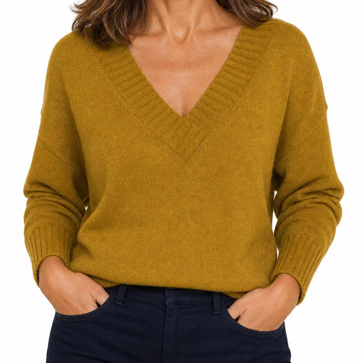 Sylvie |  Soft Knit V-Neck Fall Sweater - Color:Yellow;Size:XS