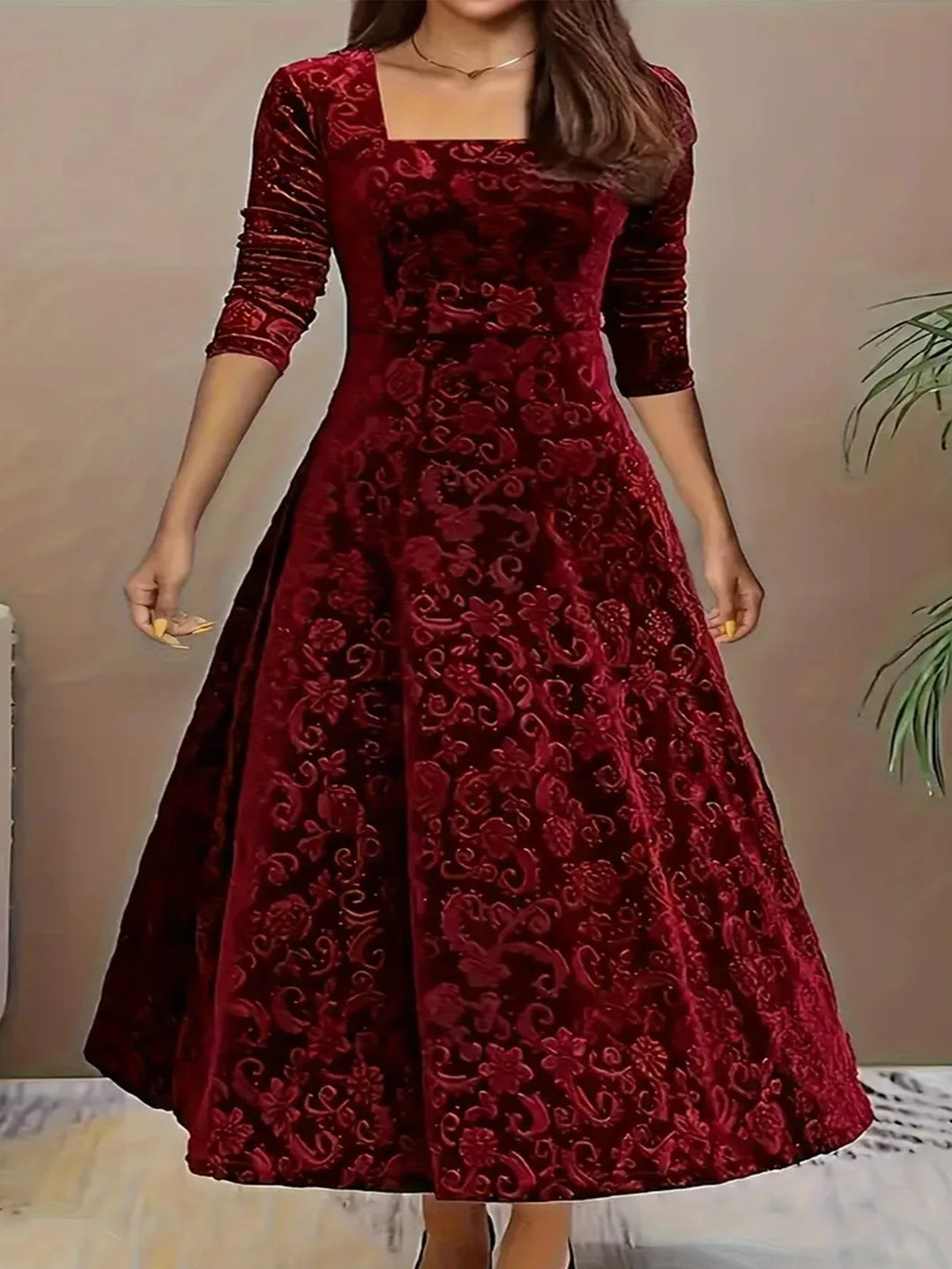 Talia | Women's Elegant Christmas Dress - Size:S;Color:Burgundy