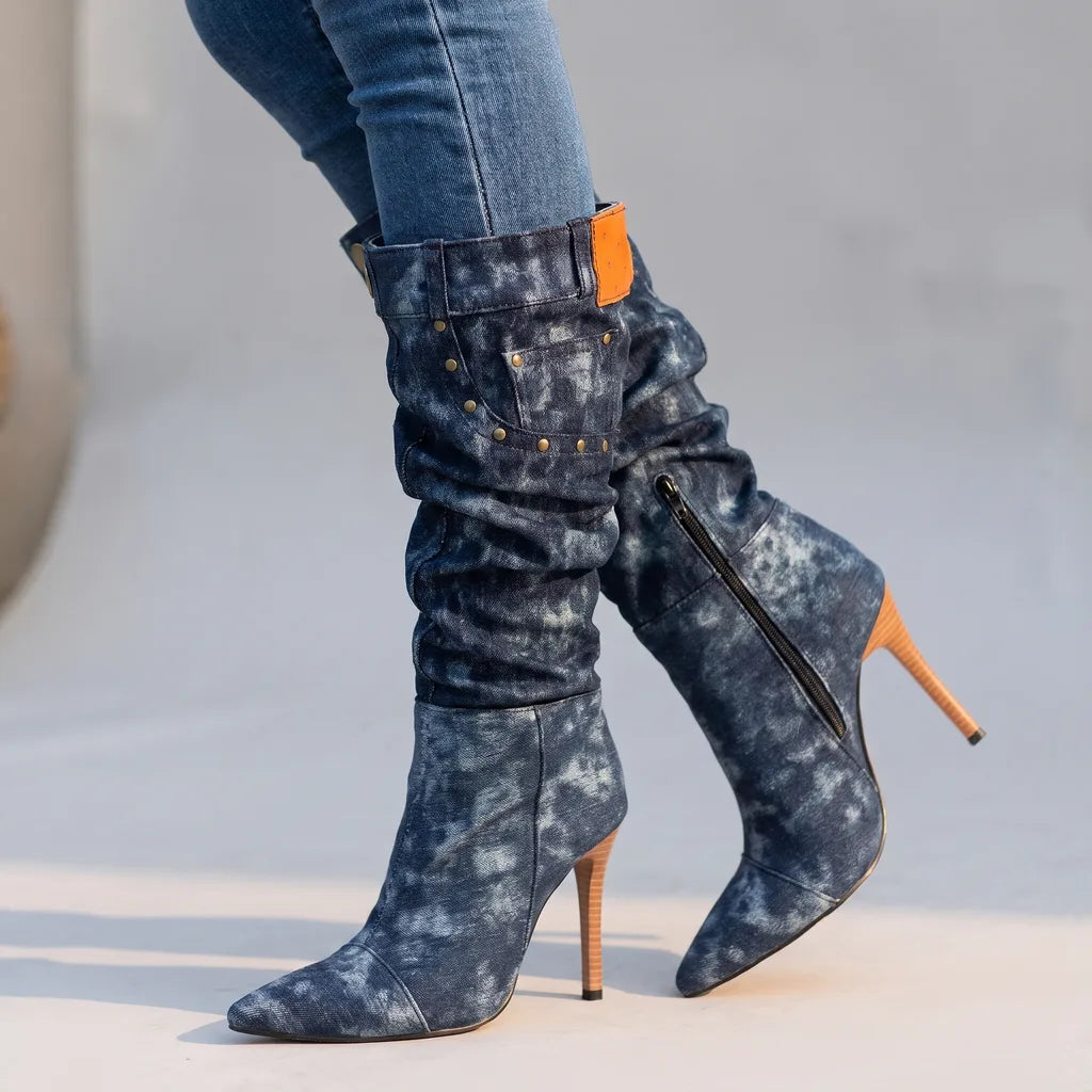 Tanya | Women's Knee High Boots  - Color:Blue;Size:35