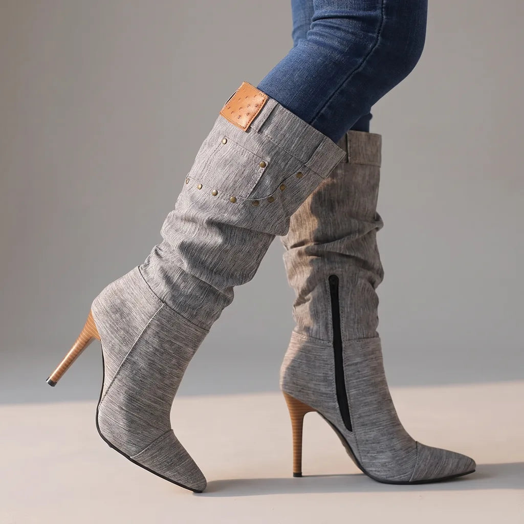 Tanya | Women's Knee High Boots  - Color:Gray;Size:35