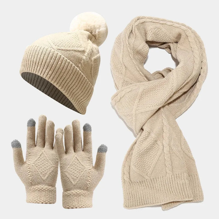 Taran | Women's Knitted Winter Scarf Matching Set  - Color:Beige