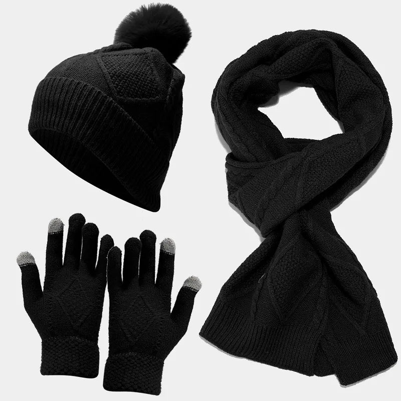 Taran | Women's Knitted Winter Scarf Matching Set  - Color:Black