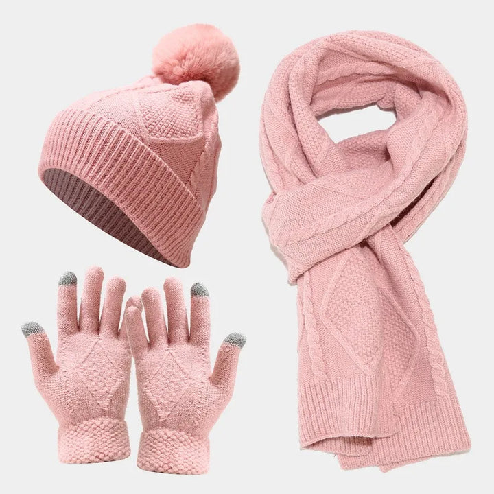 Taran | Women's Knitted Winter Scarf Matching Set  - Color:Pink