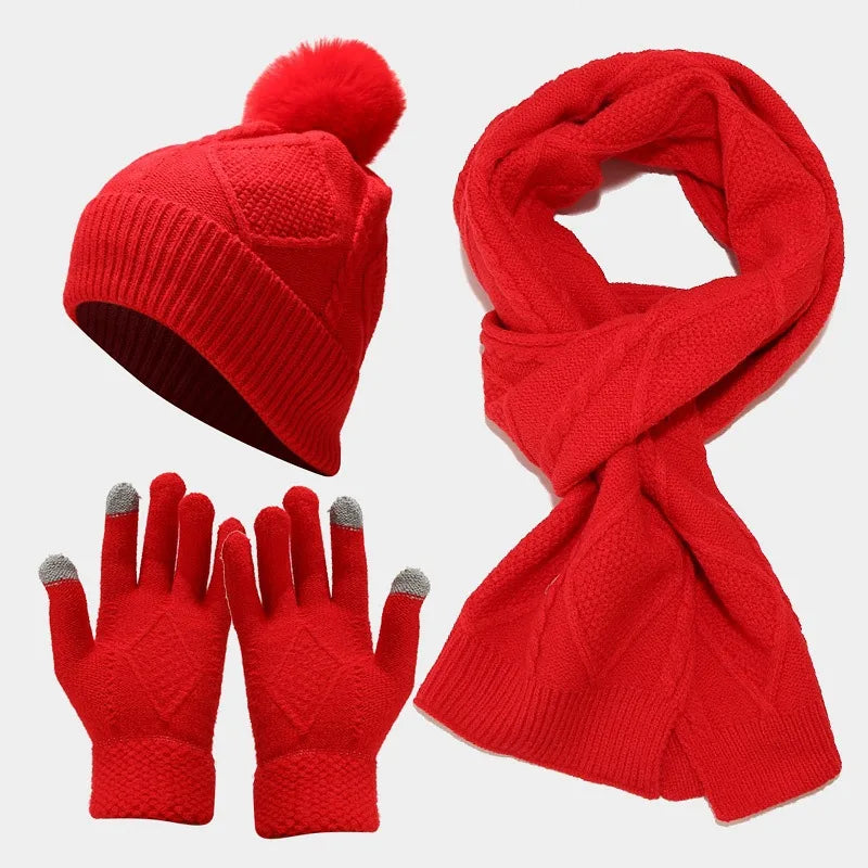 Taran | Women's Knitted Winter Scarf Matching Set  - Color:Red