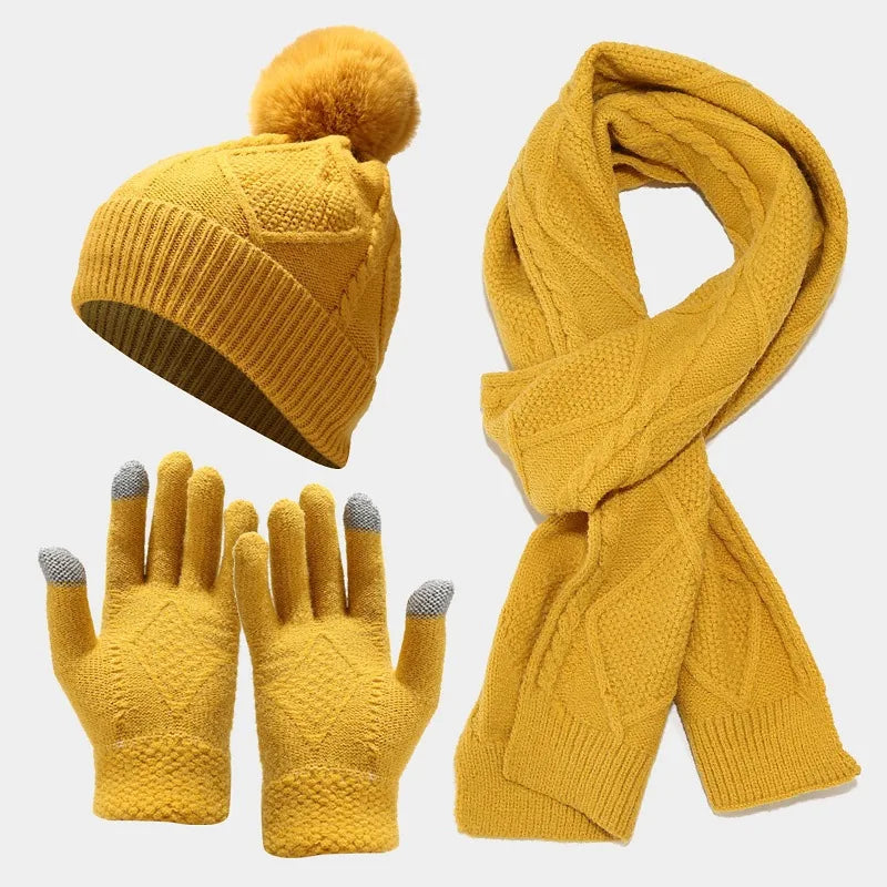Taran | Women's Knitted Winter Scarf Matching Set  - Color:Yellow