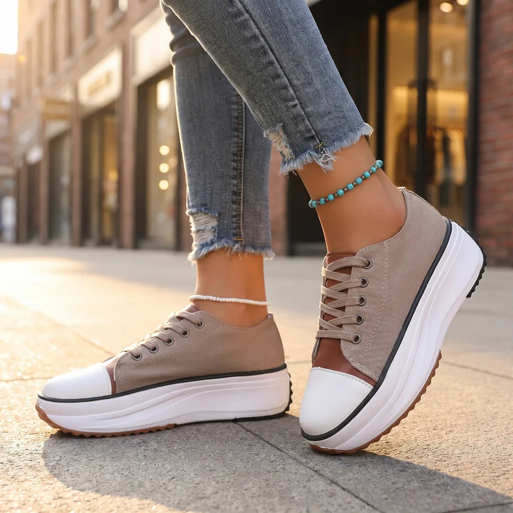 Tayla Lace Up Sneakers - Color:Beige;Size:35