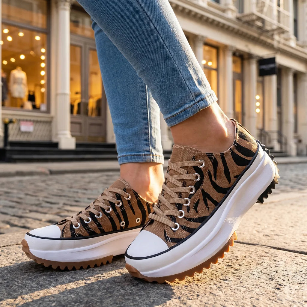 Tayla Lace Up Sneakers - Color:Leopard Print;Size:35