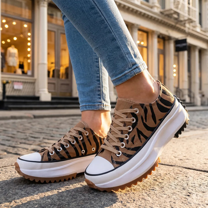 Tayla Lace Up Sneakers - Color:Leopard Print;Size:35