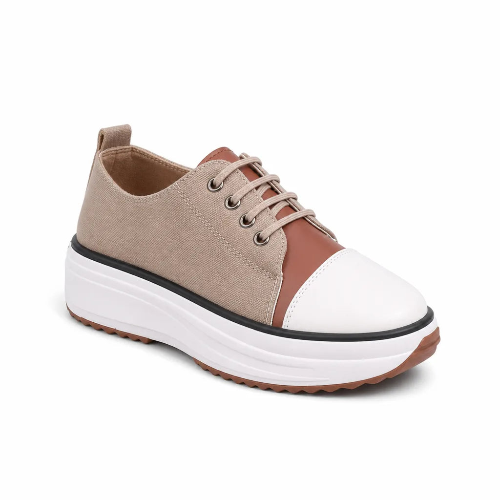 Women's Beige Leary Platform Canvas Sneakers