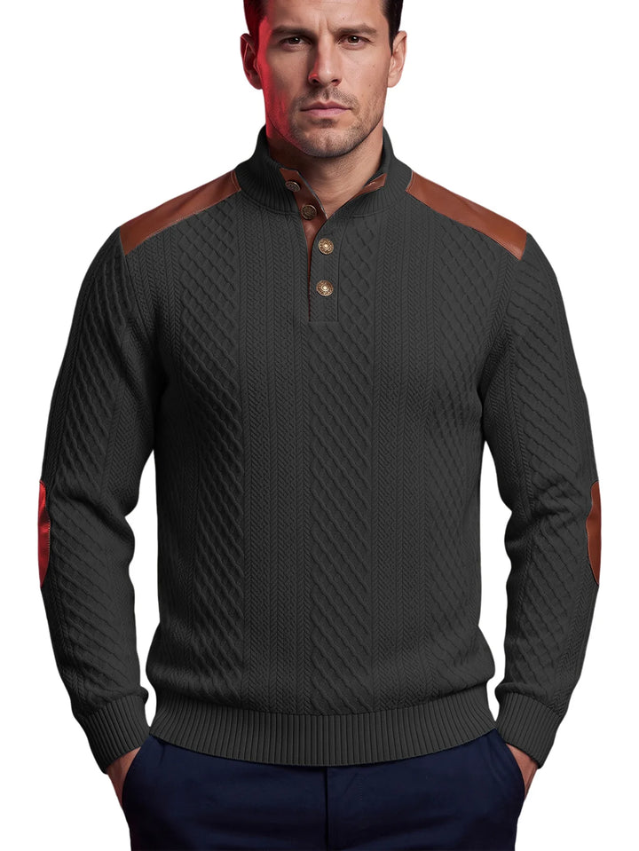 Tegan | Men's Cable-Knit Patch Sweater  - Color:Black;Size:XS