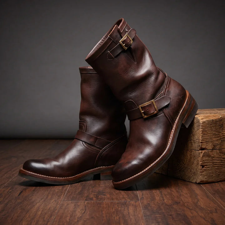 Tegan | Men's Vintage Leather Boots  - Color:Burgundy Red;Size:38