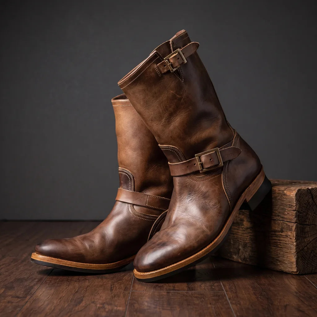 Tegan | Men's Vintage Leather Boots  - Color:Cognac Brown;Size:38