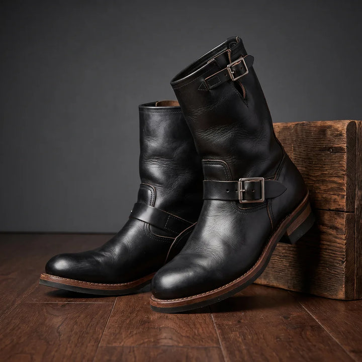 Tegan | Men's Vintage Leather Boots  - Color:Obsidian Black;Size:38