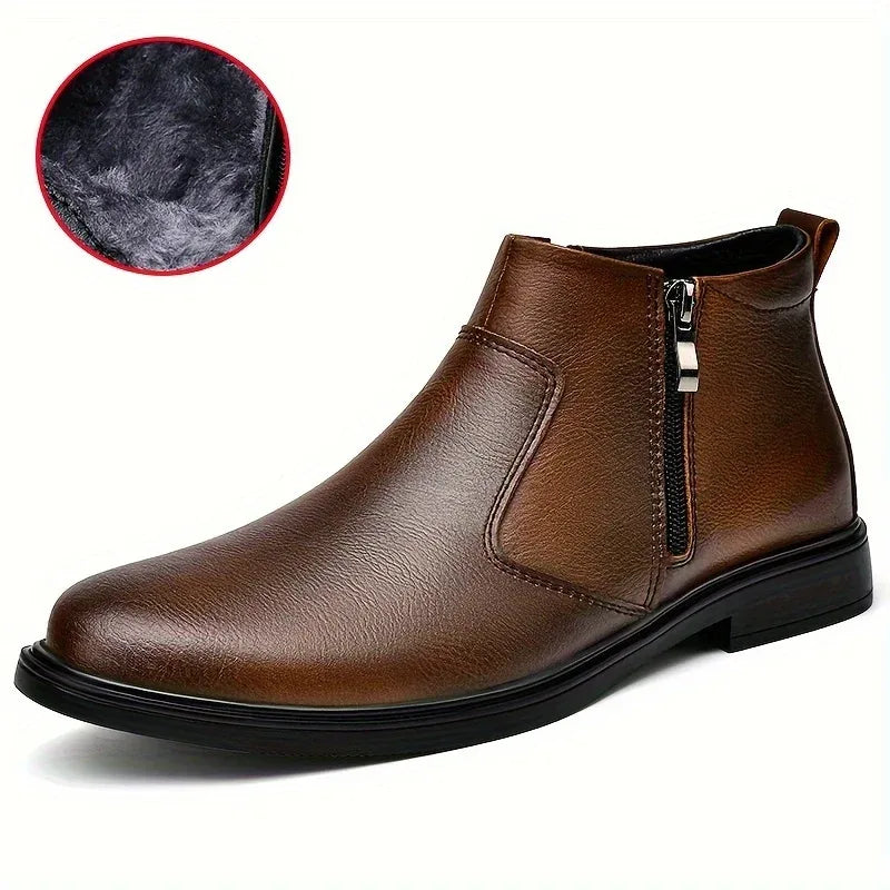 Teigan  |  Men's Luxury Size-Up Boots  - Color:Dark Brown Plus Velvet;Size:38