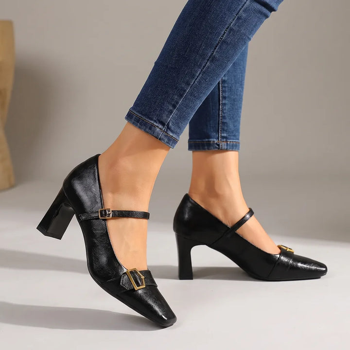 Thalia | Women's Orthopedic Mary Jane Heels  - Color:Black;Size:35