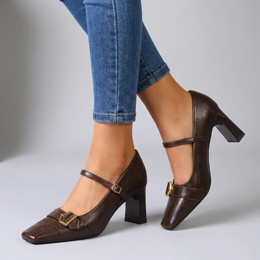 Thalia | Women's Orthopedic Mary Jane Heels  - Color:Brown;Size:35