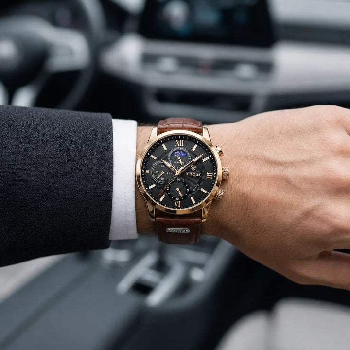 Men's Rose Gold Black Bancroft Quartz Chronograph Watch