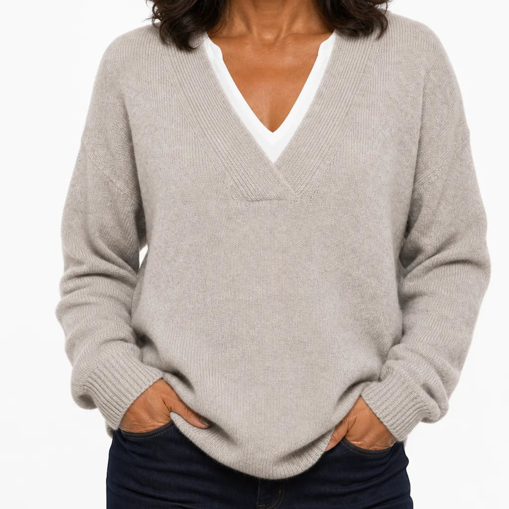 Thea |  Elegant Warm Fall Knit Jumper  - Color:Gray;Size:M