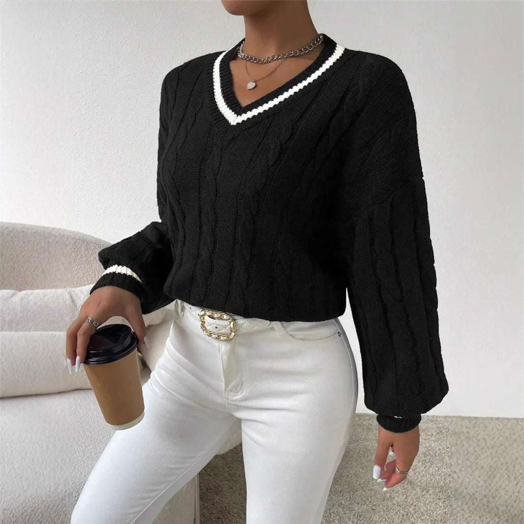 Thea | Women's Cable Knit Sweater - Color:Black;Size:XS
