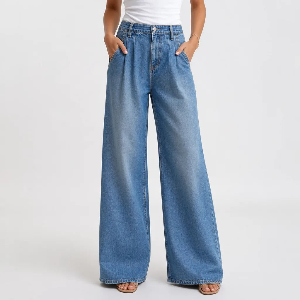 Theodora | Mom Jeans Baggy Wide Leg Jeans  - Color:Blue;Size:XS