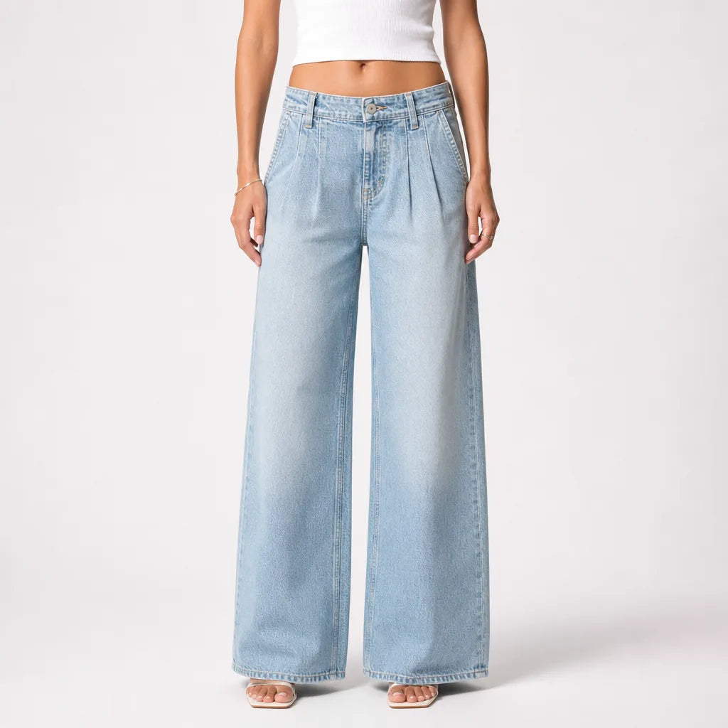 Theodora | Mom Jeans Baggy Wide Leg Jeans  - Color:Light Blue;Size:XS