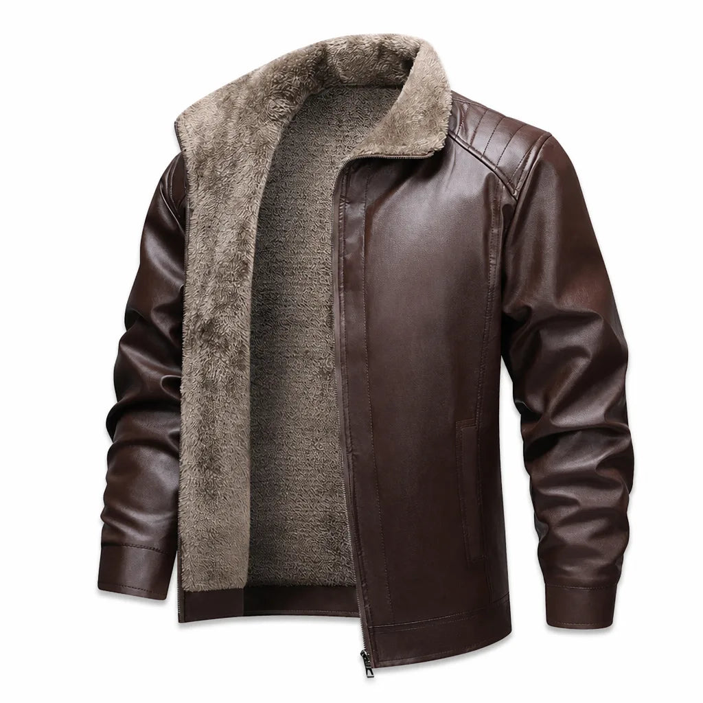 Thornton Fleece-Lined Moto Jacket - Color:Brown;Size:S