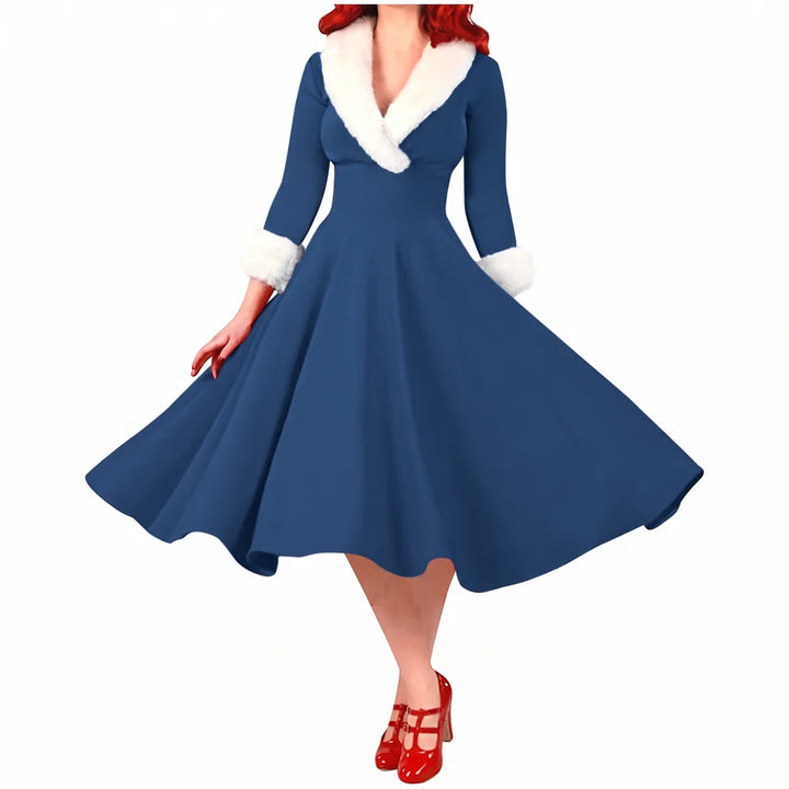 Tiana | Women's Elegant Christmas Dress  - Color:Blue;Size:S