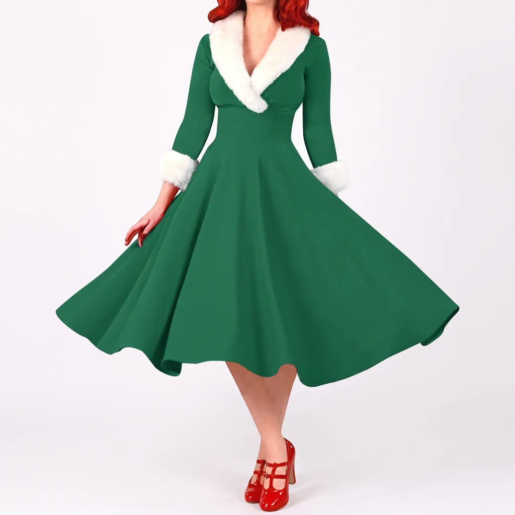 Tiana | Women's Elegant Christmas Dress  - Color:Green;Size:S
