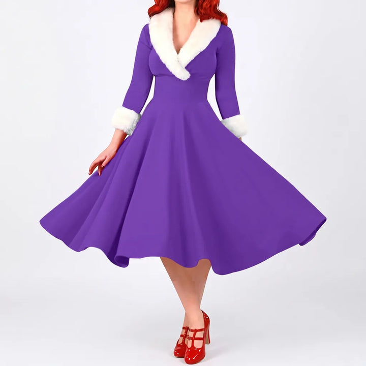 Tiana | Women's Elegant Christmas Dress  - Color:Purple;Size:S