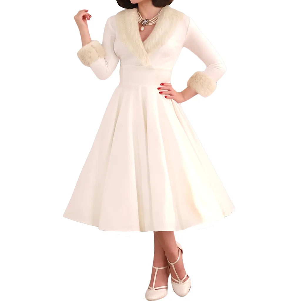 Tiana | Women's Elegant Christmas Dress  - Color:White;Size:S