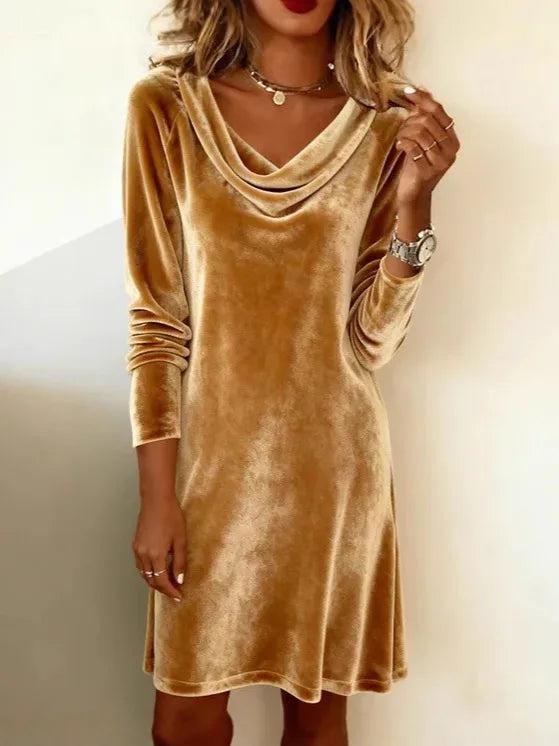 Tillie | Women's Festive Evening Long Sleeve Dress   - Golden