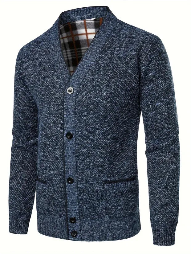 Tom | Men's V-Neck Knit Cardigan  - Color:Blue;Size:S