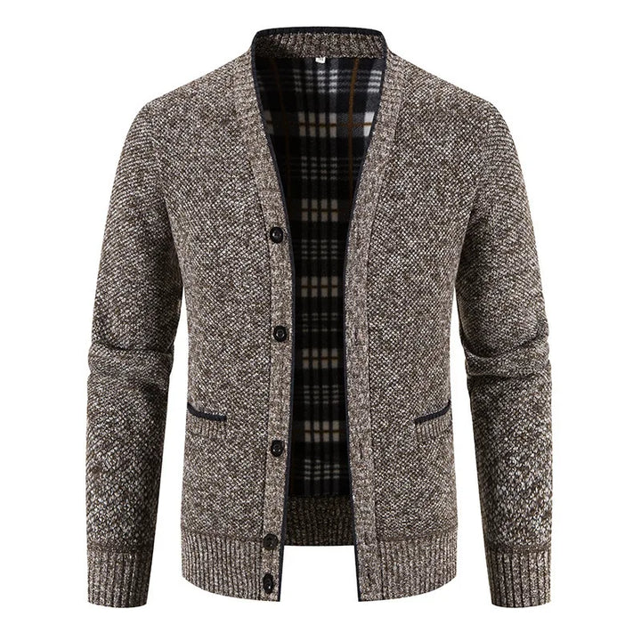 Tom | Men's V-Neck Knit Cardigan  - Color:Brown;Size:S
