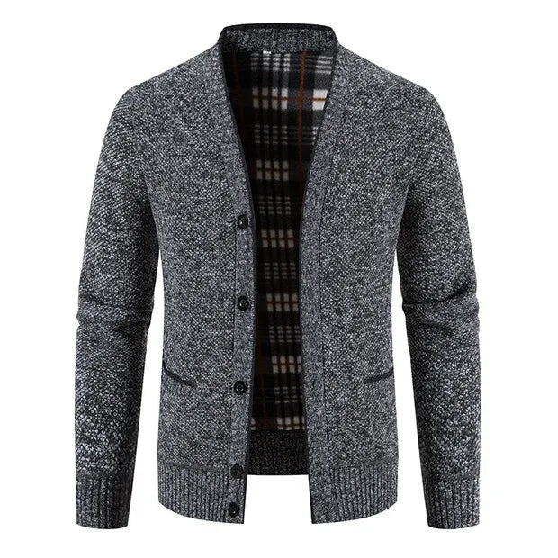 Tom | Men's V-Neck Knit Cardigan  - Color:Dark Grey;Size:S