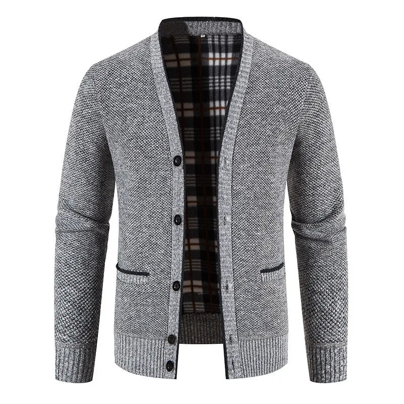 Tom | Men's V-Neck Knit Cardigan  - Color:Grey;Size:S