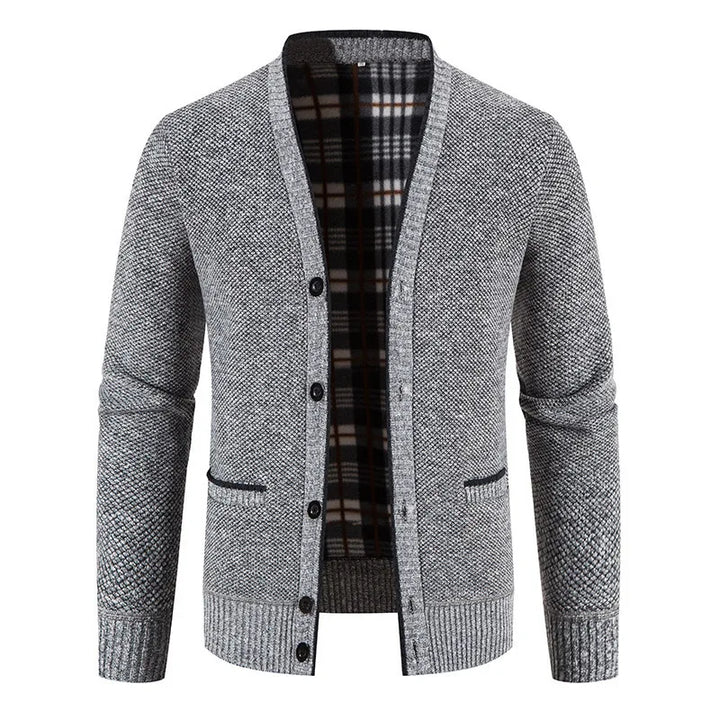 Tom | Men's V-Neck Knit Cardigan  - Color:Grey;Size:S