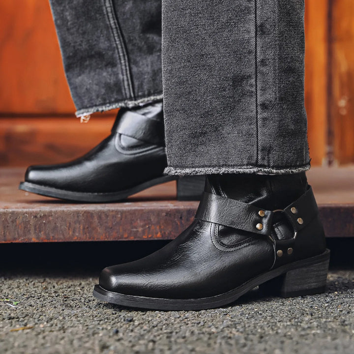 Tomos | Men's Cowboy Ankle Boots  - Color:Obsidian Black;Size:40