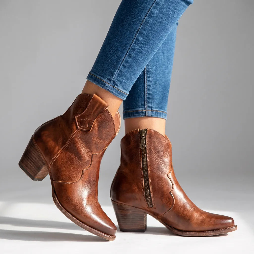 Trinity | Women's Orthopedic Western Ankle Boots   - Color:Brown;Size:35