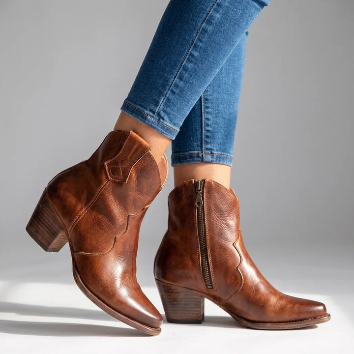 Trinity | Women's Orthopedic Western Ankle Boots   - Color:Brown;Size:35