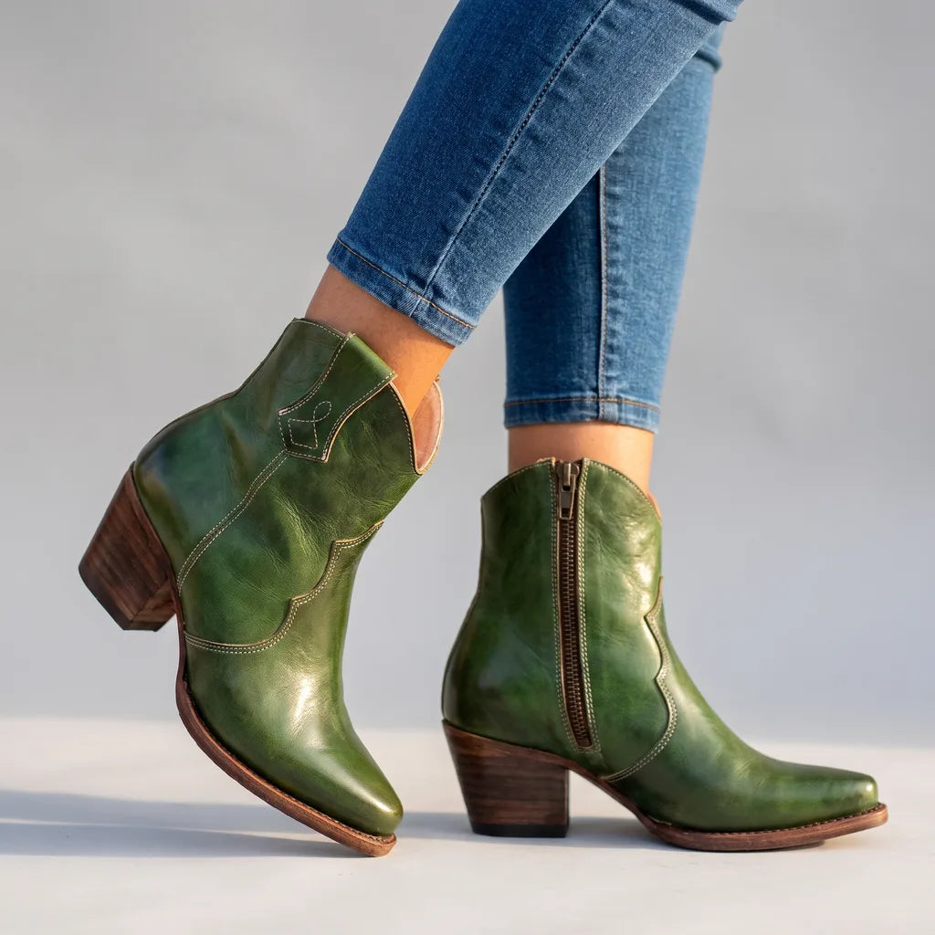 Trinity | Women's Orthopedic Western Ankle Boots   - Color:Green;Size:35