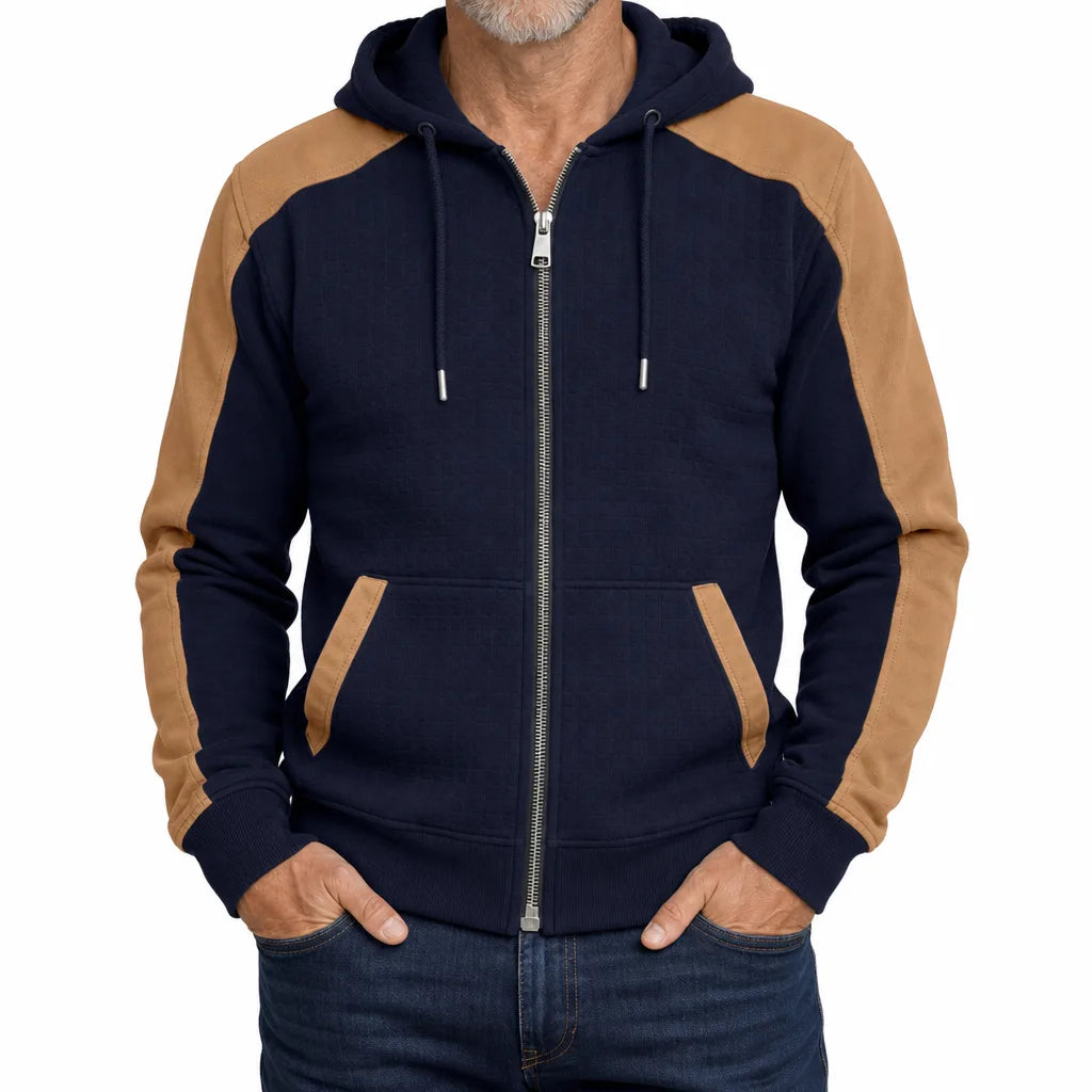 Tucker Quilted Zip Hoodie - Color:Blue;Size:XS