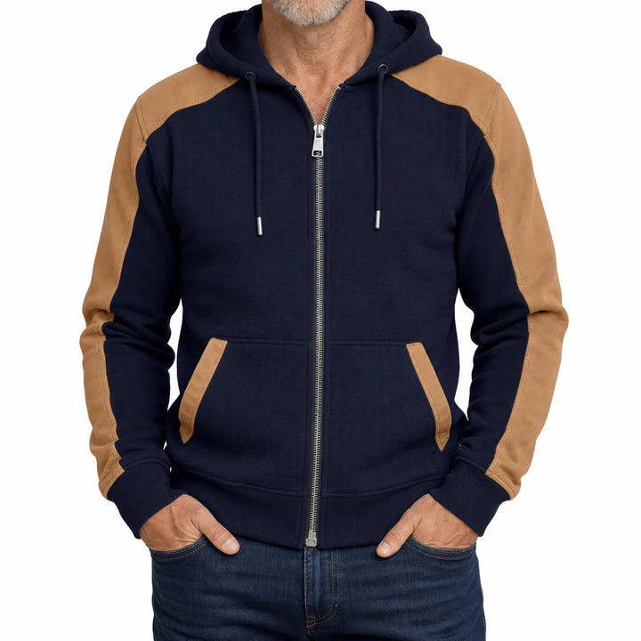 Tucker Quilted Zip Hoodie - Color:Blue;Size:XS