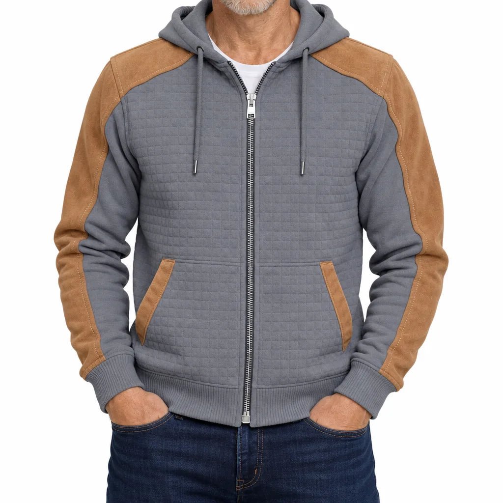 Tucker Quilted Zip Hoodie - Color:Gray;Size:XS