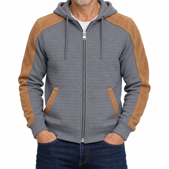 Tucker Quilted Zip Hoodie - Color:Gray;Size:XS
