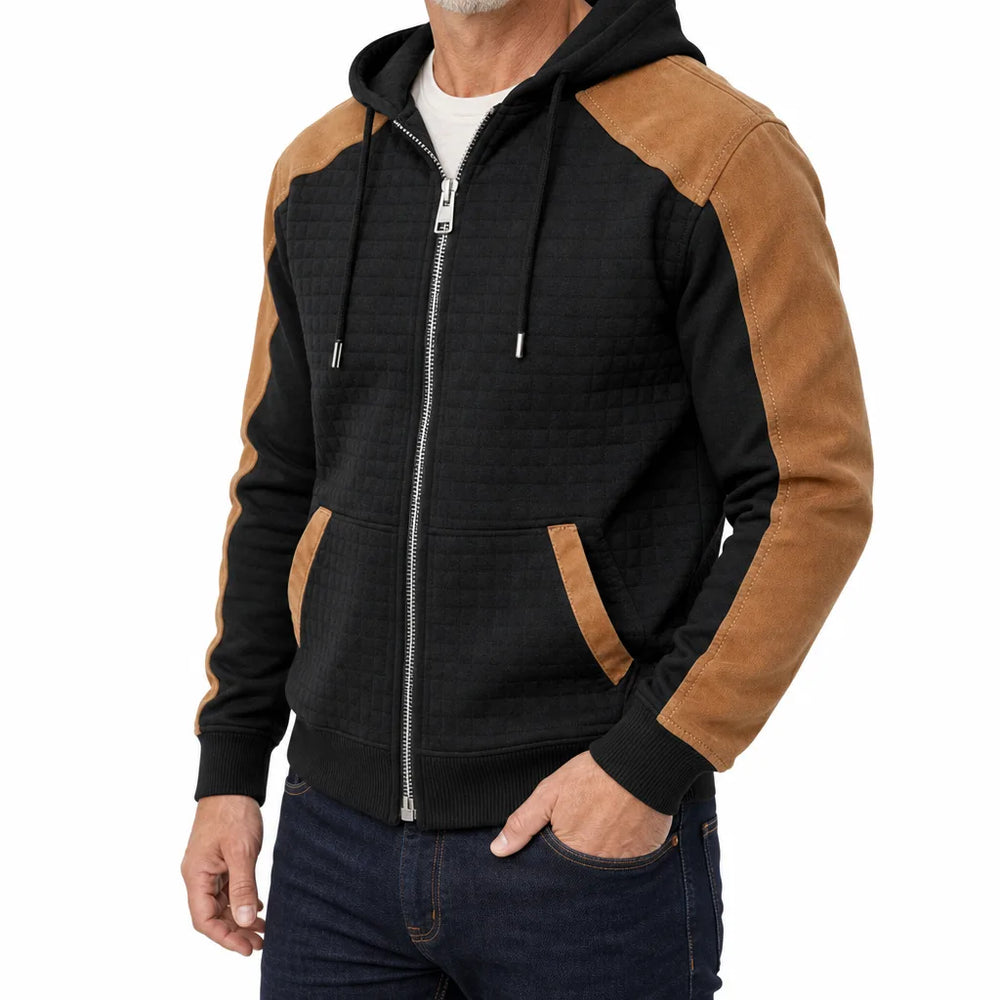 Men's Black Parsons Check Zip Hoodie