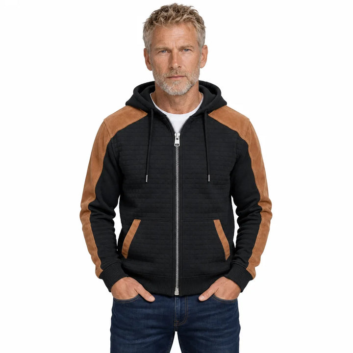 Men's Black Parsons Check Zip Hoodie