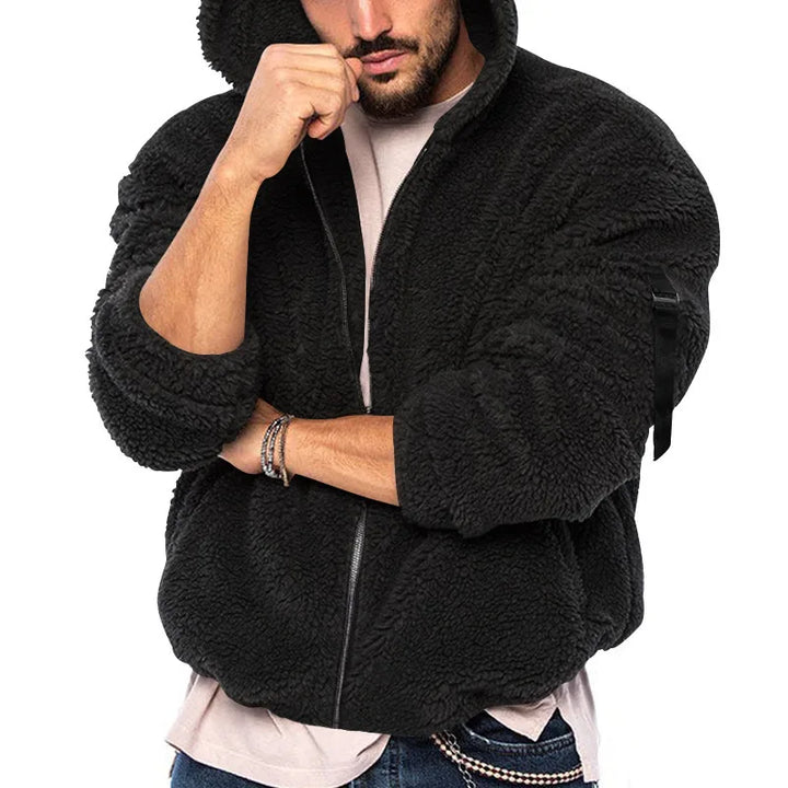 Tyrone  | Men's Teddy Fleece Hoodie  - Color:Black;Size:XS